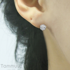 타뮤즈 다이아몬드,14K White Gold 큐빅로즈 귀걸이 w869